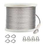 hannger 6mm Wire Rope Kit, 61M 304 Stainless Steel Cable with Clamp and Thimbles-7X 19 Strands 5800lbs Breaking Strength, Garden Wire for Climbing Plants, ZipLine, Hanging Wire, Fence Wire