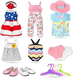 Zecckige 18 inch Doll Clothes and Accessories for American 18 Inch Dolls Girl Clothing Gift, 17Pcs Complete Set Clothing with Outfits, Dress, Shoes, Swimsuit, Underwear, Hat, Headband, Clothes Hangers