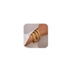 Awinesn Gold Bangles for Women Chunky Stretch Bangles Bracelets Set 18K Gold Plated Stainless Steel Link Chain Bracelets Flexible Wide Wristband Bracelets Set of 3 Jewelry for Women, adjustable,