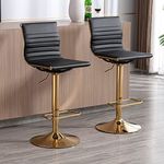 Wahson Breakfast Bar Stools Set of 2 PU Leather Counter Chairs with High Backrest, Adjustable Swivel Bar Chairs High Stools for Kitchen Islands, Black