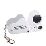 Jiusion Portable Lighted LED Illuminated Jewelry Magnifier 30X 60X Wearable Handheld Dual Lens Eye Loupe Magnifying Glasses Micro Microscope with Keychain and Lanyard