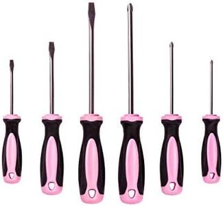 Pink Power Magnetic Screwdriver Set - 6 Piece Phillips Head and Flat Head Hand Pink Tool Set for Women & Ladies - Insulated Screwdriver Kit with Magnetic Tip - Screw Drivers Set