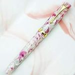 Beautiful Acrylic Resin Fine Nib Fountain Pen, Golden Trim Marble Sakura Pink Colour Barrel Ink Pen with Pen Bag