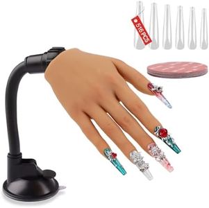 Nail Practice Hand for Acrylic Nails with 516 Pcs Nails, Silicone Fake Hands to Practice Fake Nails Mannequin Hand for Nails Practice and Nail Art Single Right Hand Brown