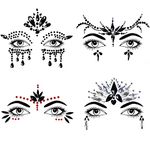 Bowitzki Face Jewels Black White Halloween and Festival Design Women Mermaid Face Gems Glitter Rhinestone Crystals Stickers Eyes Body Temporary Tattoos (Black - B)