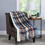 Lavish Home Collection Blanket Oversized Plush Woven Polyester Sherpa Fleece Plaid Throw – Breathable and Machine Washable, (Horizon)