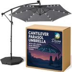 Divine Style 3M Cantilever Parasol Umbrella with Base Included, LED Lights and FREE Waterproof Cover for Outdoor Patio (Urban Grey)