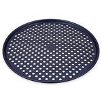 Zyliss Large Pizza Tray for Oven, Double Layer Non-Stick Coating, Perforated Base 36cm/14in, PFAS Free Durable Carbon Steel, Dark Blue, Pizza Pan, Dishwasher Safe