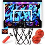 Mini Basketball Hoop Indoor for Kids: LED Basketball Hoop Toys for 3 4 5 6 7-12 Year Old Boys Teens Birthday Gifts for Boys Age 3-12 with 2 Balls Cool Light