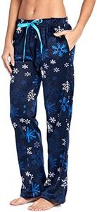 Ashford & Brooks Women's Plush Mink Fleece Pajama Sleep Pants - Navy Frozen Snowflake - Large