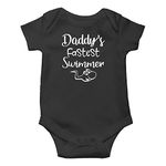 Witty Fashions Daddys Fastest Swimmer - Funny Cute Infant Baby Bodysuit (Black, 3 Months)