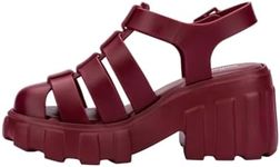 Melissa Megan Platform Jelly Heels for Women - The Iconic Original 90’s Jelly Shoe, Fisherman's Sandal with Chunky, Platform Lug-Sole Heel and Adjustable Strap and Side Buckle, Red, 7