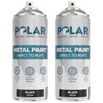 Polar Direct to Rust Metal Spray Paint - 2 x 400ml, Satin Black - Durable All-in-One Paint & Primer - For Outdoor & Indoor - Corrosion Resistant, Tough Protection - Metal Primer