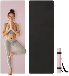 Navaris 4mm Pilates Mat - Yoga Workout PU & Rubber Mat - Ideal for Indoor, Outdoor, and Home Training - Non-Slip Exercise Fitness Mats for Men and Women - Pink & Black