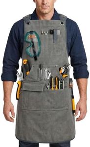 FMLIUY Woodworking Apron for Men, 16oz Canvas Welder Aprons with 9 Tool Pockets, Poly Cotton Heavy Duty Workshop Apron for Shop Carpenter Woodworkers Men Gift, Adjustable to S- 3XL, Grey