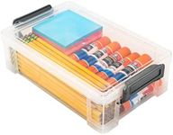 My Búo Extra Large Pencil Box 2-Pack Grey Clips. Stackable Storage Organizing Bins for Pencils, Rulers, Art Supplies, Markers, and Crayons. Transparent Plastic Containers with Lids.