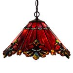 Bieye L30059 Baroque Tiffany Style Stained Glass Ceiling Pendant Light with 17-inches Wide Handmade Lamp Shade for Living Room Bedroom Kitchen, Red…