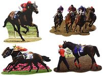 Beistle 57202 4 Piece 11.5"-14" Horse Racing Decorations Racehorse Cutouts, Equine Day Party Supplies, Cardboard, Multi Color