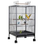 24x7 eMall 30 inch Sturdy Large Bird metal Cage for Parakeets Cockatiels Parrot Sun Conure Green-Cheeked Parakeet Lovebird Canary Finch Lovebird Pigeons Parrot with Rolling Stand (Black, Large)