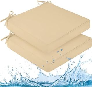 downluxe Waterproof Outdoor Chair Cushions for Patio Furniture, 18" x 18" x 2" Patio Chair Cushion with Adjustable Ties & Portable Handle, Square Outdoor Cushion with Removable Cover, Beige, 2 Pack