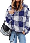 BTFBM Women Sherpa Pullover Quarter Zip Long Sleeve Fluffy Soft Fleece Jackets Sweaters Sweatshirts Hoodies Outwear Coat (Plaid Blue, Small)