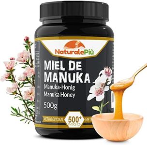 NaturalePiù Miel de Manuka 500+ MGO - 500g Brut et Bio de Nouvelle-Zélande - Miel cicatrisant monofloral - Pour Thé, Smoothies et Pâtisserie - Pur et Actif - Méthylglyoxal Certifié en Laboratoire
