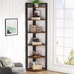 Tribesigns 6 Tier Corner Shelf, 70.9 Inch Tall Corner Bookshelf Small Bookcase Rustic Corner Shelving Unit Storage Rack for Living Room, Home Office, Kitchen, Small Space