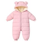 BRONG Baby Girls Boys Snowsuit Winter Coat Newborn Thick Zipper Jumpsuit Infant Windproof Hooded Fleece Romper Outerwear Pink 0-6 Months