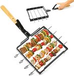 Camerons BBQ Skewer Rack Set - Includes Detachable Handle & 4 Non-Stick Stainless Steel Skewers for Grilling Barbecue Shish Kabobs, Meat, Vegetables & More - Summer Grill & Cookout Essential