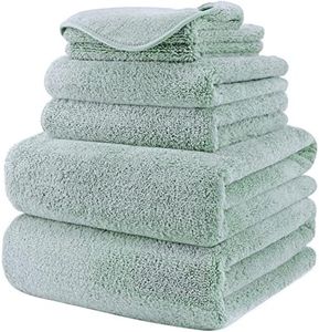 POLYTE Oversize, 60 x 30 in., Quick Dry Lint Free Microfiber Bath Towel Set, 6 Piece (Green)