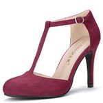 Allegra K Women's T-Strap Sandal Court Shoes Dress Stiletto Heels Burgundy 7 UK/Label Size 9 US