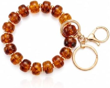 Elystara Amber Acrylic Beaded Keychain Wristlet for Women, Brown Transparent Key Ring Bracelet for Car Keys, Cute Wristlet Keychain with Gold Clasp, Vintage Bracelet Keychain