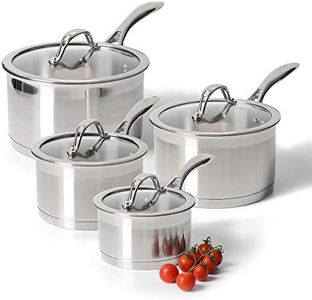 ProCook Professional Stainless Steel Saucepan Set with Glass Lids - 4 Piece, 14/16/18/20 cm, 1.2/1.9/2.6/3.6 L - Uncoated Induction Compatible Pans, Dishwasher & Oven Safe Cookware - 25 Year Guarantee