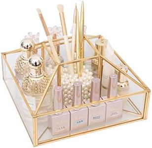 SLHEQING Organizador de maquillaje giratorio 360°, organizador de belleza de cristal, almacenamiento maquillaje dorado organizador cosmeticos