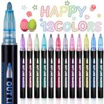 Lenski Gifts for Teenage Girls, 12 Colours Glitter Pens Outline Marker Pens, Gifts for 4-13 Year Old Girls Gifts for Girls, Stocking Fillers Kids, Double Line Metallic Outline Pens for Scrapbook