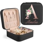 Personalized Jewelry Box Custom Jewelry Box Travel Jewelry Box with Letter & Name, Bridesmaid Gifts, Wedding Birthday Mom Wife Girls,Black