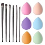 6 Pcs Makeup Brushes Set with 6 Pcs Makeup Sponge,Blending Sponges & Professional Face Powder Blush Eyeshadow Kabuki Brush Kit (12 Pack Set)