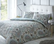 Sleepdown Paisley Teal Duvet Cover & Pillowcase Set Bedding Digital Print Quilt Case Single Double King Bedding Bedroom Daybed (Double)