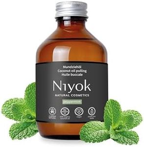 Niyok® Olio di cocco biologico "menta piperita" (200 ml) • Collutorio con oli essenziali • Trattamento dell'olio di cocco biologico contro carie, tartaro e alito cattivo • Olio dentale vegano per