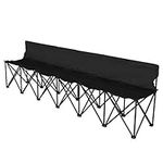 Flexzion Portable Folding Bench Seat, 6 Seater, Collapsible Soccer Bench, Portable Bench Seats for Bleachers, Camping, Sideline, with Back Rest and Carrying Bag, Black