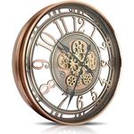 DORBOKER Real Moving Gears Wall Clock Large Modern Metal Clocks for Living Room Decor, Industrial Steampunk Unique Vintage Rustic Decorative Clock for Home Farmhouse Office, 53.5cm Red Copper Arabic