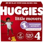 Huggies Little Movers Baby Diapers, Size 4, Mega Colossal, 120 Ct