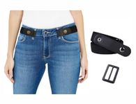 FEORA Buckle Less Belt for Men & Women Ladies Jeans belt with No Buckle, Free Size Adjustable Elastic Buckle Free Belt for Women, Invisible Buckle free elastic Belt for mean Jeans Pants (BLACK)