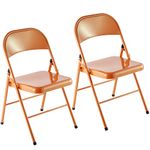 LeChamp 2pcs Folding Chairs Indoor Foldable Chair Strong Metal Frame Folding Dining Chairs Office Chair Desk Chair Mounted Steel Chairs with Triple Braced Chair Orange…