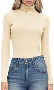 Hotouch Women's Long Sleeves Turtleneck Tops Fashion Basic Layering Slim Fit Soft Thermal Mock Neck Tops Creamy Yellow S