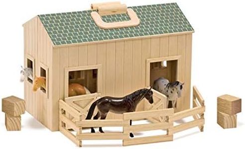 Melissa & Doug Fold and Go Wooden Horse Stable Dollhouse With Handle and Toy Horses (11 pcs) - Portable Horse Barn Play Set, Toy Horse Figures For Kids 3+