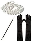 1920s Fancy Dress Charleston Flapper Pearl Beads Cigarette Holder Long Black Satin Gloves Set (Manchester Fancy Dress)