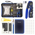 VCELINLK RJ45 Crimp Tool Kit, Ethernet Crimping Tool Set with 50PCS Cat6 RJ45 Pass Through Connectors, Network Cable Tester and Wire Stripper in a Cloth Bag