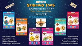 Funvention- for Little Scientist in Every Kid DIY Spinning top Kits (Solar System)-Pack of 6 (2 DIY Spinning Tops per Pack + Free Colors)-stem Learning Birthday Return Gifts Party Pack