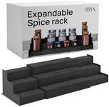 Ibyx Premium 3-Tier Spice Rack Organizer for Cabinet - Expandable Bamboo Spice Storage - Non-Skid Countertop Step Spice Shelf - Great for Kitchen Cabinet, Countertop, Cupboard, Pantry (Black)